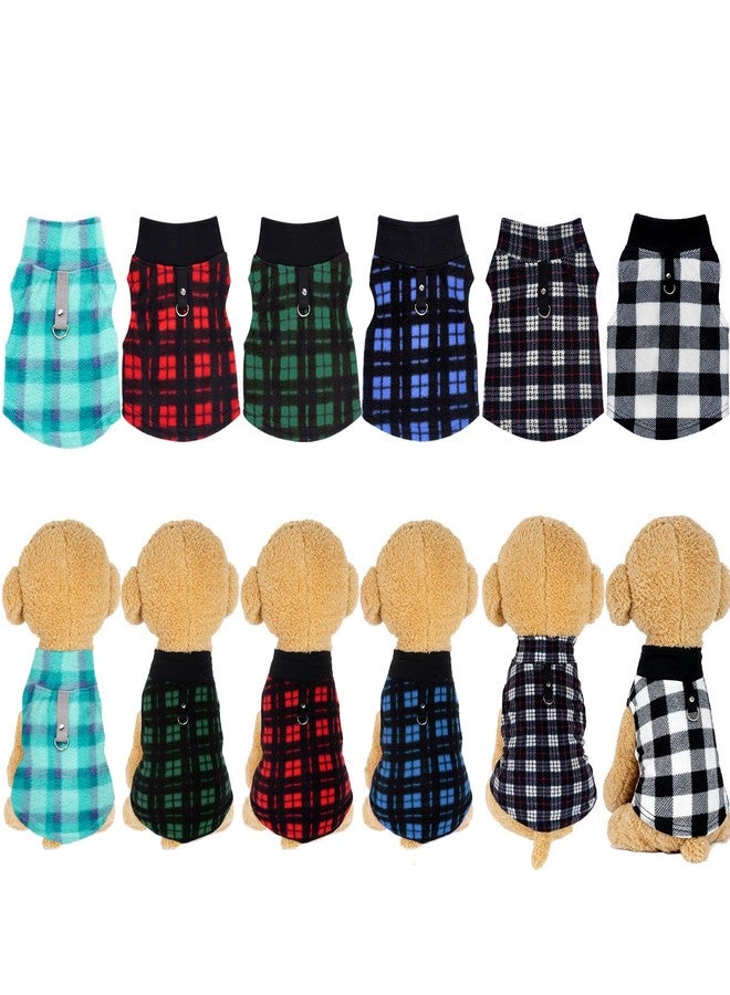 آربينشيا طقم ملابس شتوية دافئة للكلاب من Rbenxia مكون من 6 قطع بنقشة مربعات الجاموس، سترة من الصوف الناعم وسترة صوفية مع حلقة ربط، مناسب للجراء والقطط والحيوانات الأليفة الصغيرة (أحمر، أخضر، أزرق، أسود، أزرق فاتح، رمادي، صغير) - Image 4